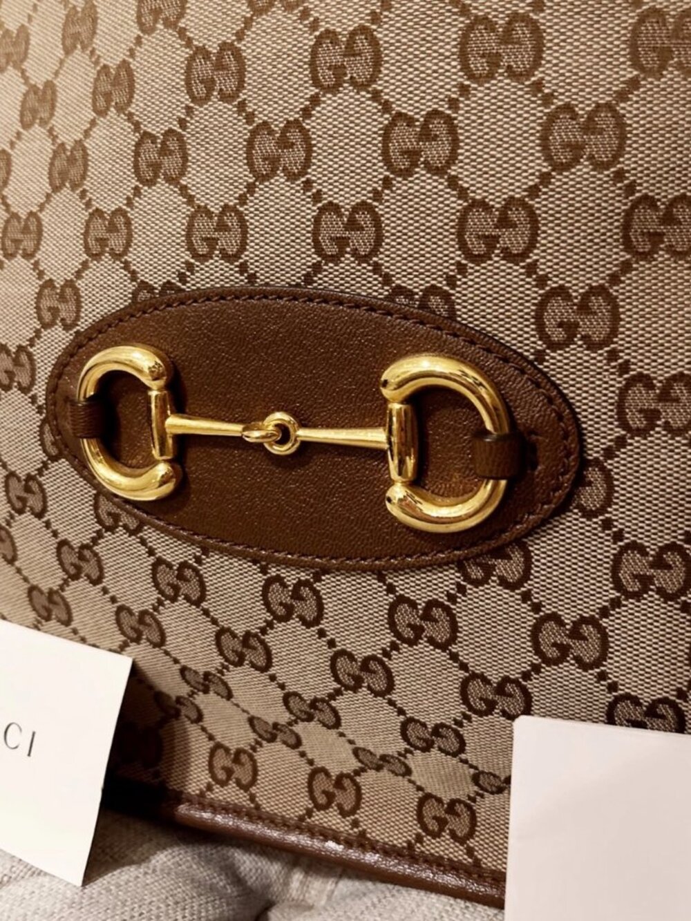Gucci Horsebit 1955 GG Supreme Double Chain Tote with original tags